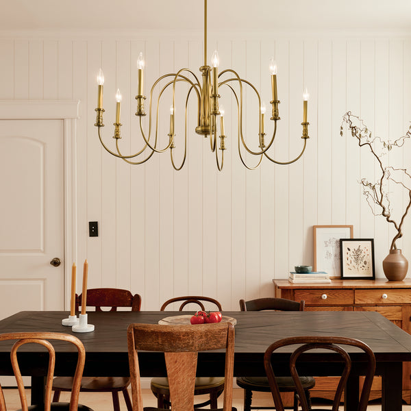 Nine Light Chandelier from the Karthe Collection in Natural Brass Finish by Kichler