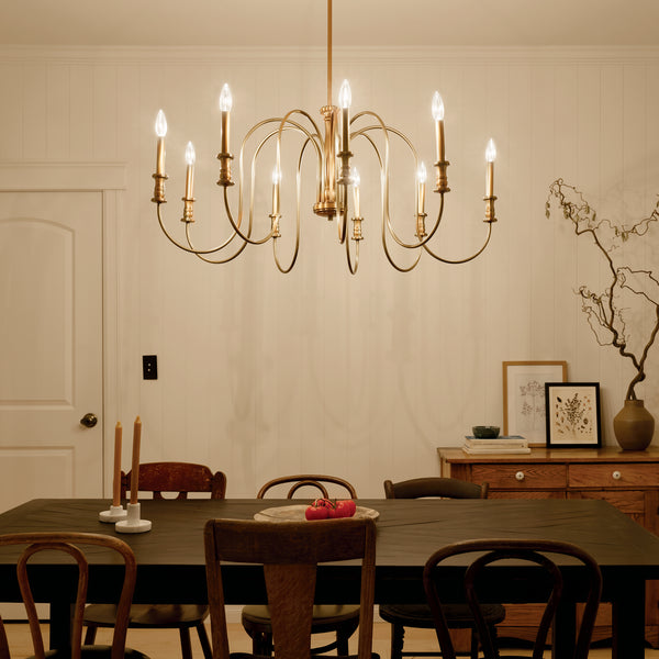 Nine Light Chandelier from the Karthe Collection in Natural Brass Finish by Kichler