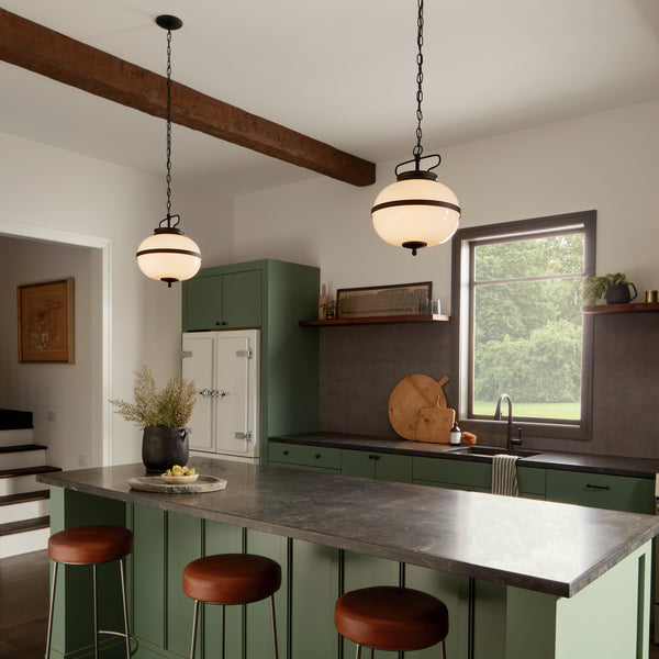 Two Light Pendant from the Opal Collection in Textured Black Finish by Kichler