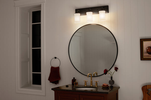 Three Light Bath from the Vetivene Collection in Textured Black Finish by Kichler