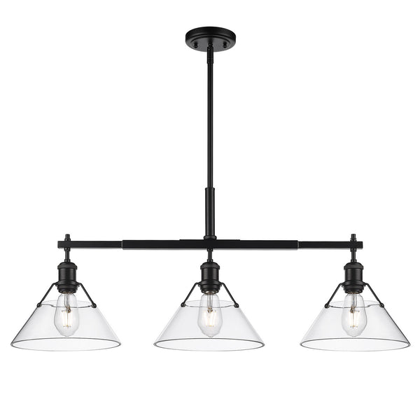 Three Light Linear Pendant from the Orwell BLK Collection in Matte Black Finish by Golden