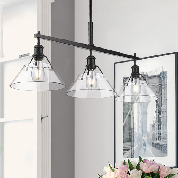 Three Light Linear Pendant from the Orwell BLK Collection in Matte Black Finish by Golden