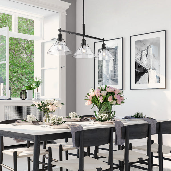 Three Light Linear Pendant from the Orwell BLK Collection in Matte Black Finish by Golden