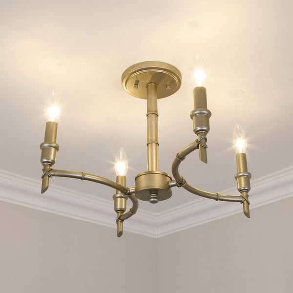 Four Light Semi-Flush Mount from the Cambay Collection in White Gold Finish by Golden
