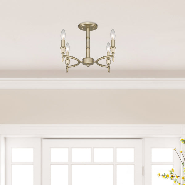 Four Light Semi-Flush Mount from the Cambay Collection in White Gold Finish by Golden