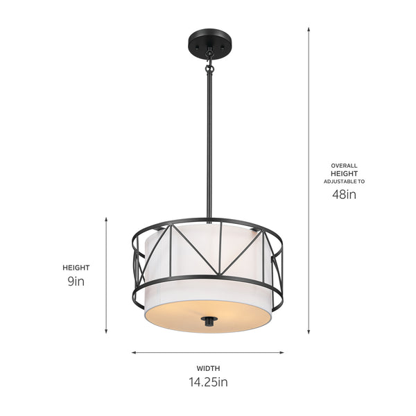 Three Light Pendant/Semi Flush from the Birkleigh Collection in Black Finish by Kichler