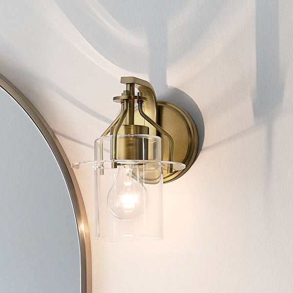 One Light Wall Sconce from the Everett Collection in Brushed Brass Finish by Kichler