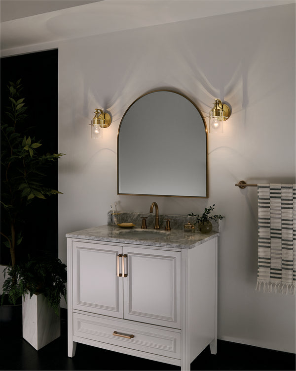 One Light Wall Sconce from the Everett Collection in Brushed Brass Finish by Kichler