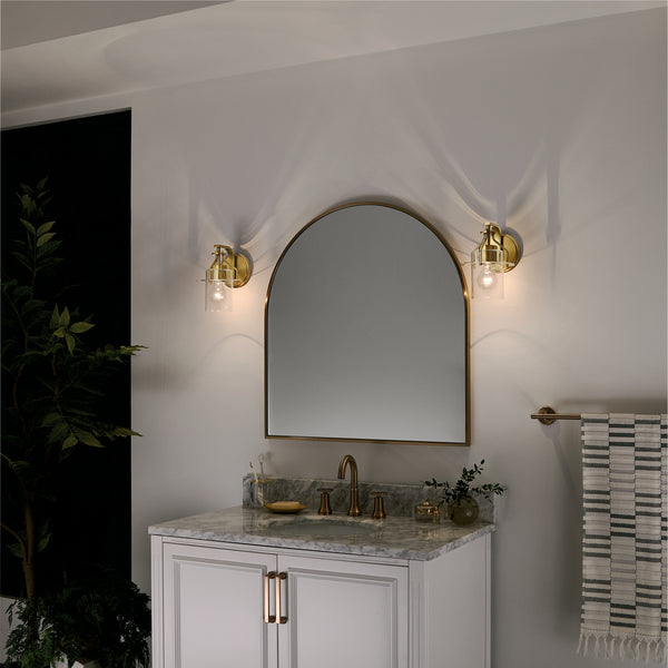 One Light Wall Sconce from the Everett Collection in Brushed Brass Finish by Kichler