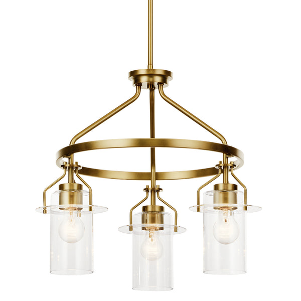 Three Light Chandelier from the Everett Collection in Brushed Brass Finish by Kichler
