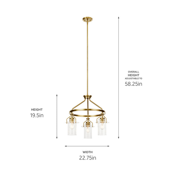Three Light Chandelier from the Everett Collection in Brushed Brass Finish by Kichler