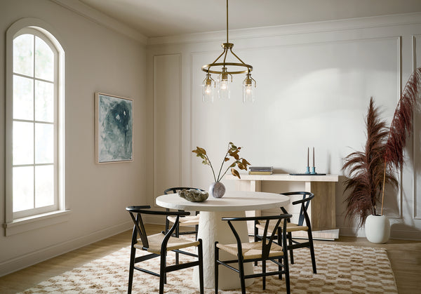 Three Light Chandelier from the Everett Collection in Brushed Brass Finish by Kichler