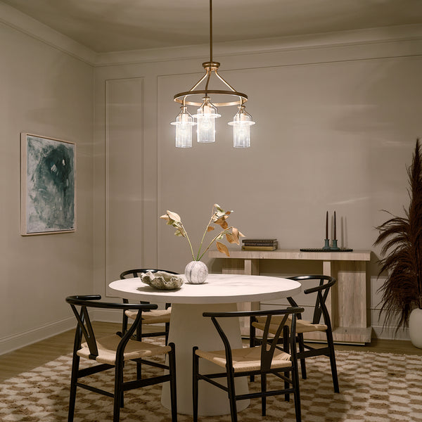 Three Light Chandelier from the Everett Collection in Brushed Brass Finish by Kichler