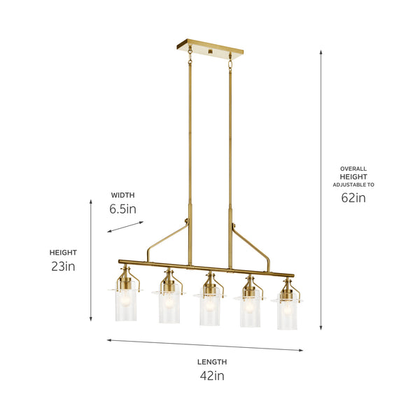 Five Light Linear Chandelier from the Everett Collection in Brushed Brass Finish by Kichler