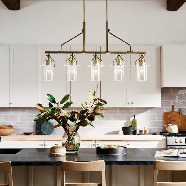 Five Light Linear Chandelier from the Everett Collection in Brushed Brass Finish by Kichler