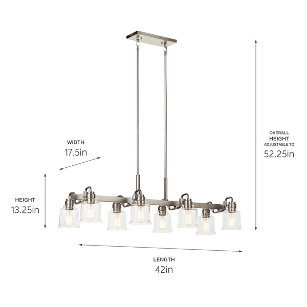 Eight Light Linear Chandelier from the Aivian Collection in Nickel Textured Finish by Kichler