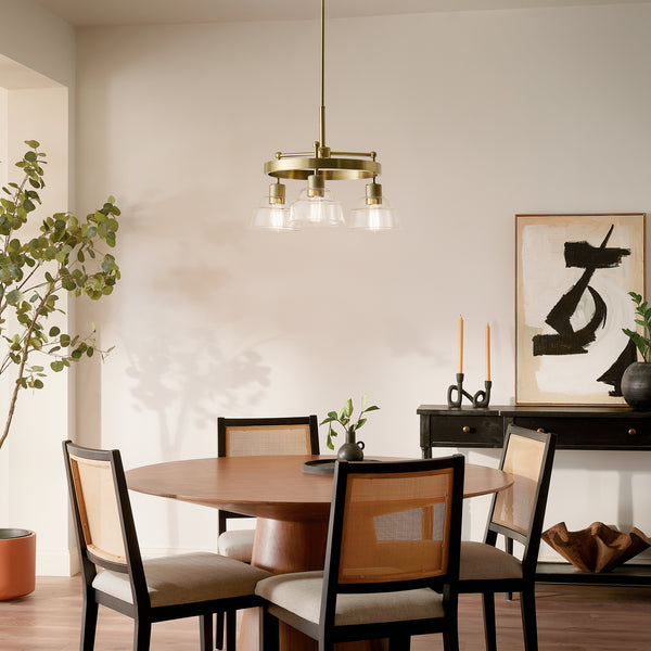 Three Light Chandelier from the Eastmont Collection in Brushed Brass Finish by Kichler