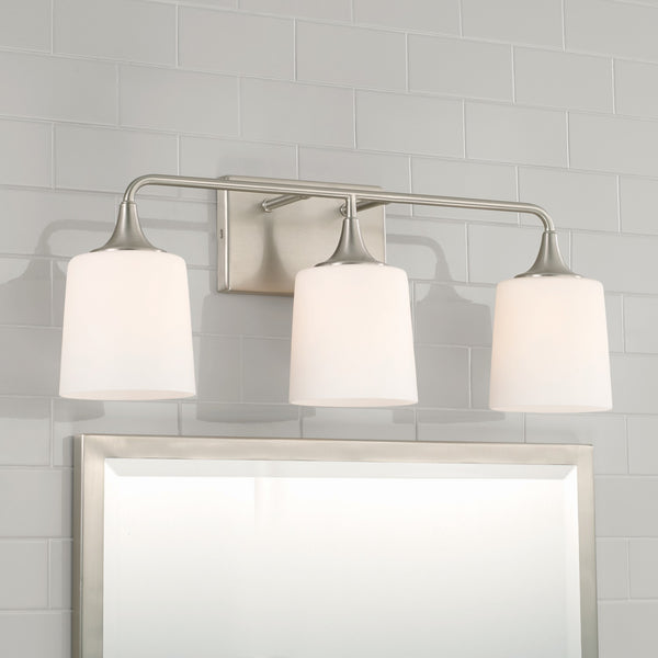 Three Light Vanity from the Presley Collection in Brushed Nickel Finish by Capital Lighting