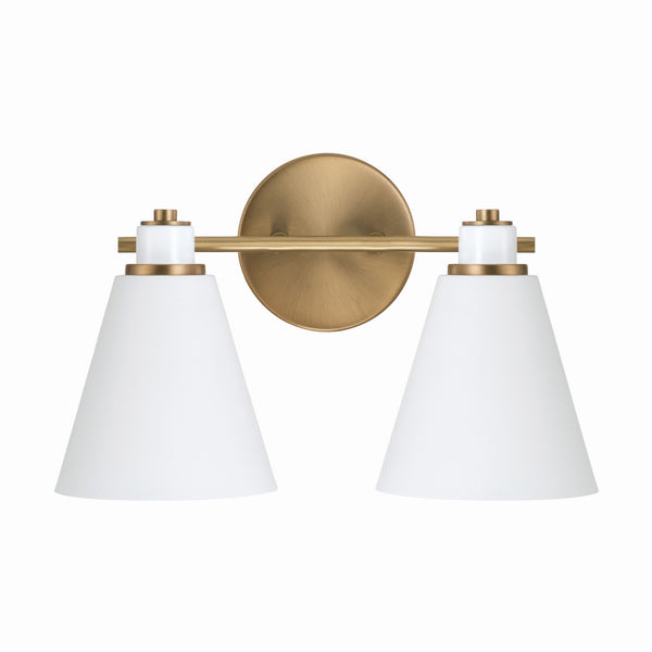 Two Light Vanity from the Bradley Collection in Aged Brass and White Finish by Capital Lighting