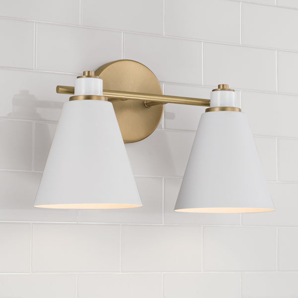 Two Light Vanity from the Bradley Collection in Aged Brass and White Finish by Capital Lighting