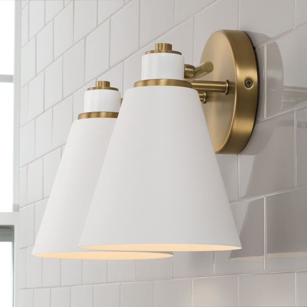 Two Light Vanity from the Bradley Collection in Aged Brass and White Finish by Capital Lighting