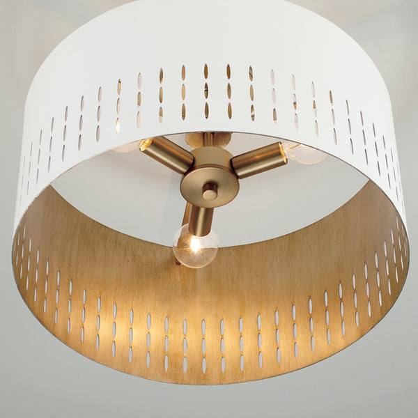 Three Light Semi-Flush Mount from the Dash Collection in Aged Brass and White Finish by Capital Lighting
