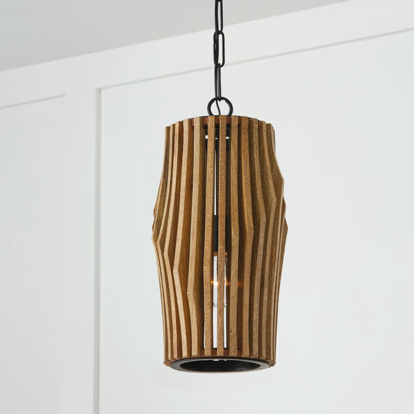 One Light Pendant from the Archer Collection in Light Wood and Matte Black Finish by Capital Lighting