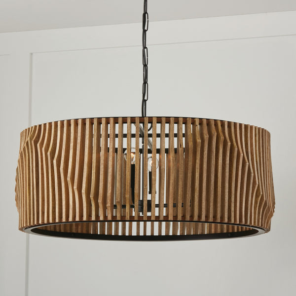 Six Light Pendant from the Archer Collection in Light Wood and Matte Black Finish by Capital Lighting