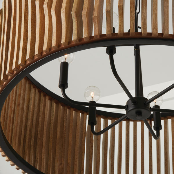 Six Light Pendant from the Archer Collection in Light Wood and Matte Black Finish by Capital Lighting