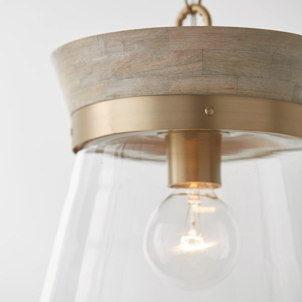 One Light Pendant from the Finn Collection in White Wash and Matte Brass Finish by Capital Lighting