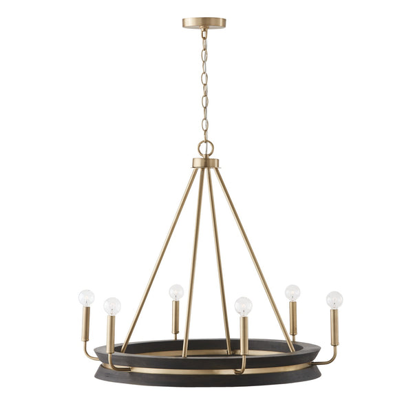 Six Light Chandelier from the Finn Collection in Black Stain and Matte Brass Finish by Capital Lighting