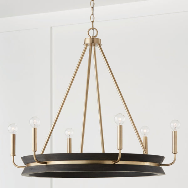 Six Light Chandelier from the Finn Collection in Black Stain and Matte Brass Finish by Capital Lighting