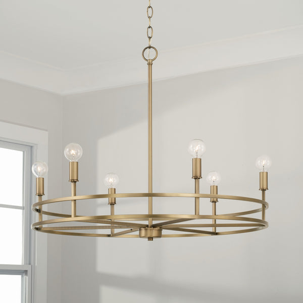 Six Light Chandelier from the Fuller Collection in Aged Brass Finish by Capital Lighting