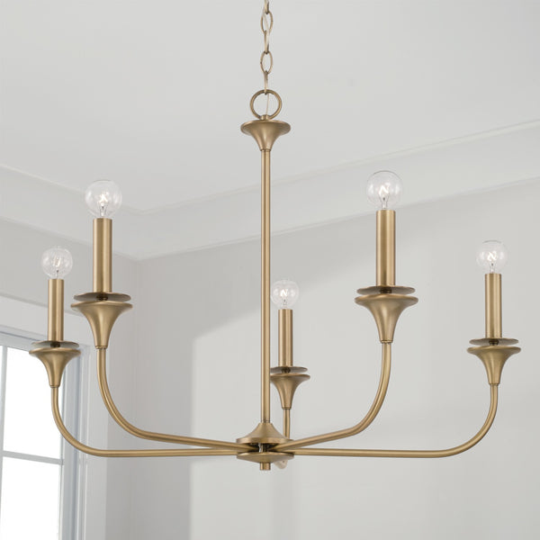 Five Light Chandelier from the Presley Collection in Aged Brass Finish by Capital Lighting