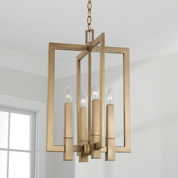 Four Light Foyer Pendant from the Blake Collection in Aged Brass Finish by Capital Lighting