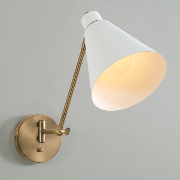 One Light Wall Sconce from the Bradley Collection in Aged Brass and White Finish by Capital Lighting