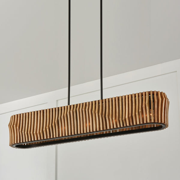 Six Light Island Pendant from the Archer Collection in Light Wood and Matte Black Finish by Capital Lighting